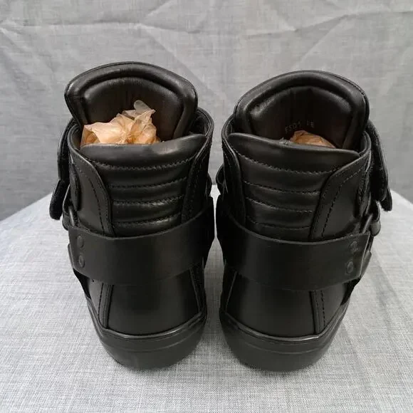 Men Pierre Hardy ES01 Double Strap Leather Black High Top Sneakers Size 38 Sneakers